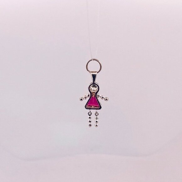 Vintage Sterling Silver 925 Girl Pendant Ruby Red Triangle Gem Estate Jewelry - Picture 3 of 9